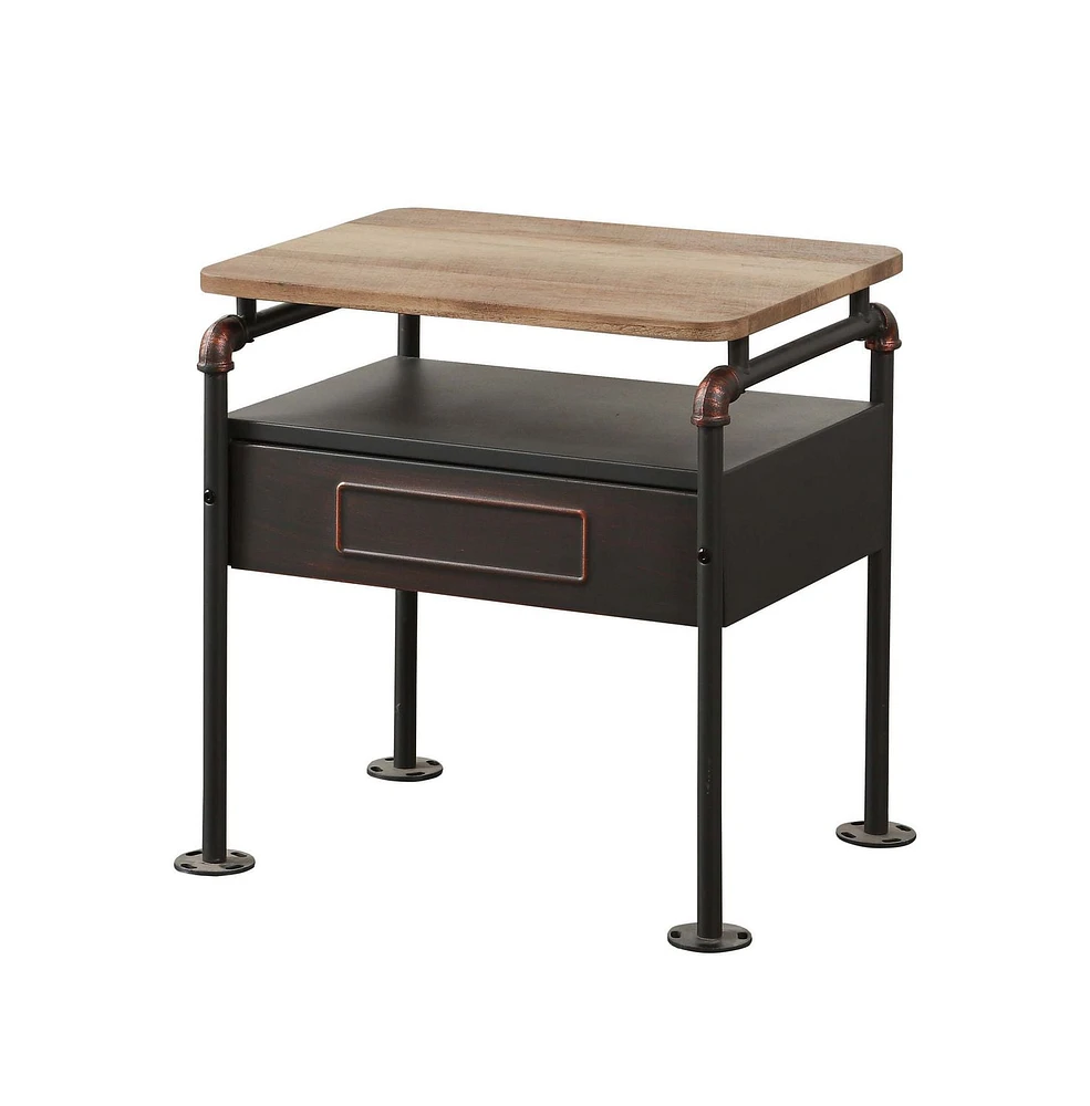 ACME Nicipolis Nightstand in Antique Oak & Sandy Gray