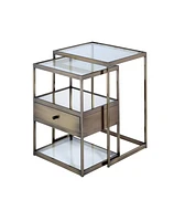 ACME Enca 2Pc Pack Nesting Tables Set in Antique Brass & Clear Glass