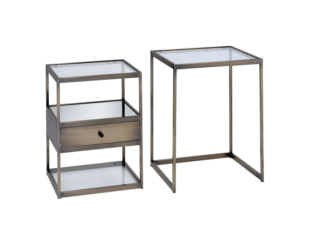 ACME Enca 2Pc Pack Nesting Tables Set in Antique Brass & Clear Glass