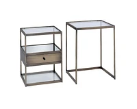 ACME Enca 2Pc Pack Nesting Tables Set in Antique Brass & Clear Glass