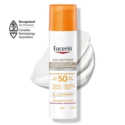 Lotion solaire pour le visage Eucerin Sun Défense âge avec FPS 50, 75 ml | Écran solaire pour le visage avec acide hyaluronique et 5 antioxydants Plus qu'une protection solaire
