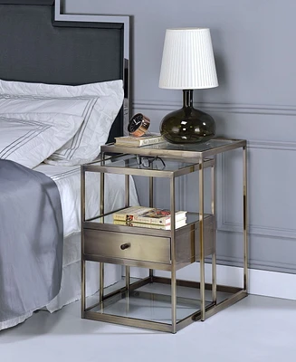 ACME Enca 2Pc Pack Nesting Tables Set in Antique Brass & Clear Glass