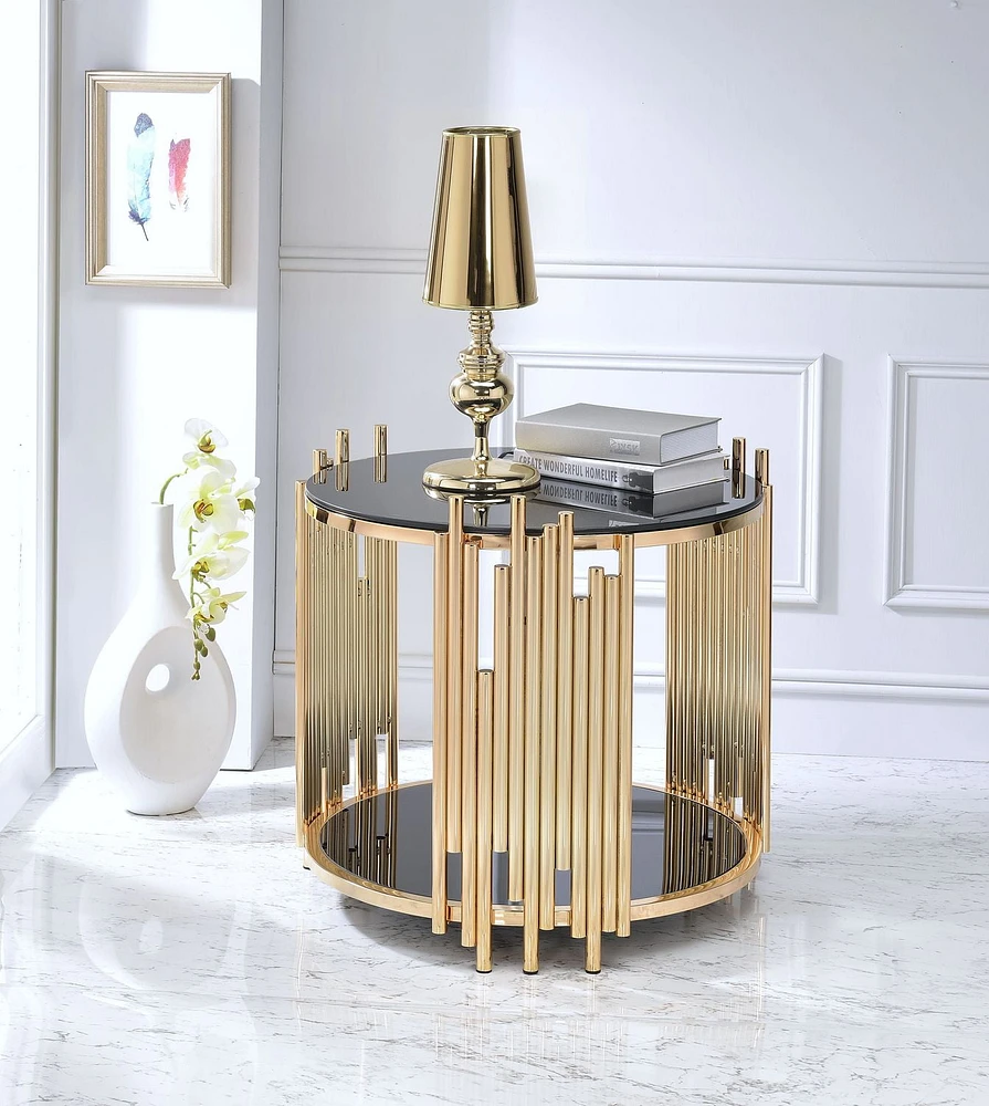 ACME Tanquin End Table in Gold & Black Glass