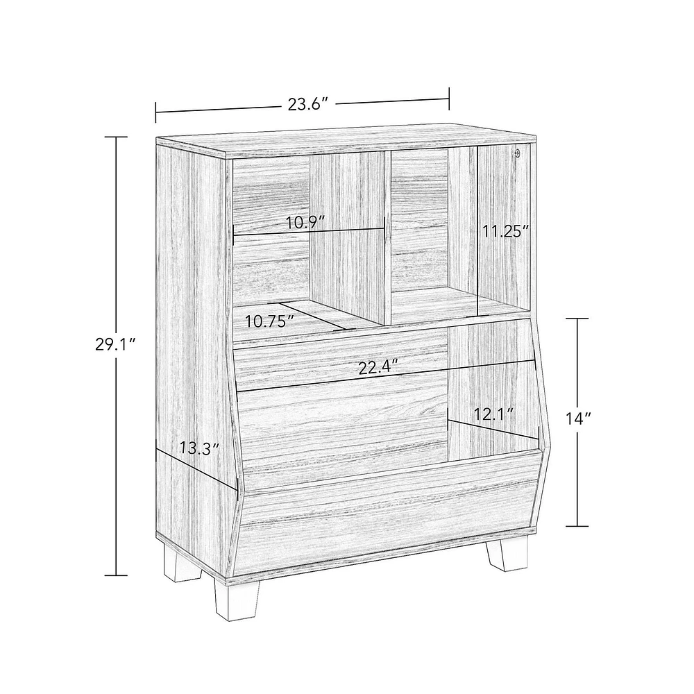 Kids Catch-All Multi-Cubby 24in Toy Organizer – Light Woodgrain