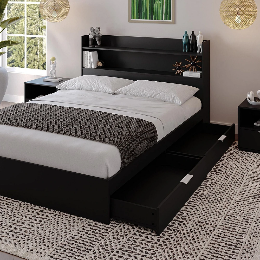 Nexera Hunter Platform Bed With Headboard And 2 Nightstands