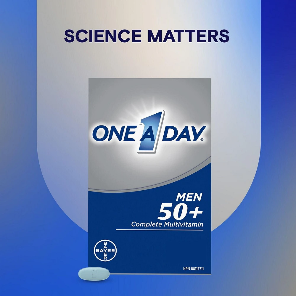 Multivitamines One A Day pour hommes de 50 ans et plus – Vitamines quotidiennes pour hommes contenant des vitamines A, B, C, D et E, du calcium, du sélénium, du magnésium et du zinc 90 comprimés