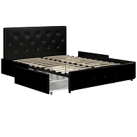 DHP Dakota Upholstered Bed with Storage Drawers, Black Faux Leather, Full