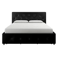 DHP Dakota Upholstered Bed with Storage Drawers, Black Faux Leather, Full