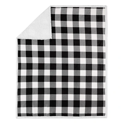 Safdie & Co.White and Black Buffalo Plaid Throw