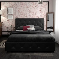 DHP Dakota Upholstered Bed with Storage Drawers, Black Faux Leather, Full