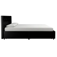 DHP Dakota Upholstered Bed with Storage Drawers, Black Faux Leather, Full