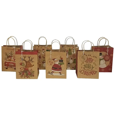 Holiday Time 7 piece Kraft Medium Holly Jolly Paper Gift Bag Set