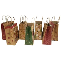 Holiday Time 7 piece Kraft Medium Holly Jolly Paper Gift Bag Set