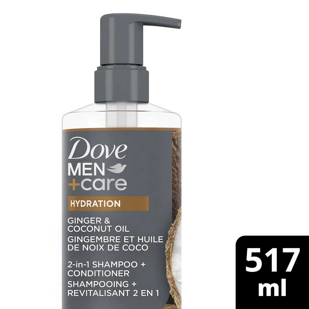 Dove Men+Care Hydration Ginger & Coconut Oil 2-in-1 Shampoo + Conditioner, 517 ml