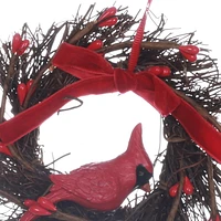 HOLIDAY TIME TWIG BIRD WREATH ORNAMENT, WREATH ORNAMENT