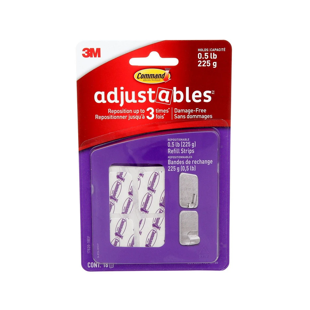 Command® Adjustables™ Repositionable Refill Strips 17820-18EF, 0.5 lb (225 g), 18 Strips