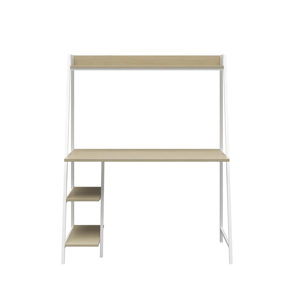 Teen Novogratz Beck Ladder Desk, Pale Oak on White Metal