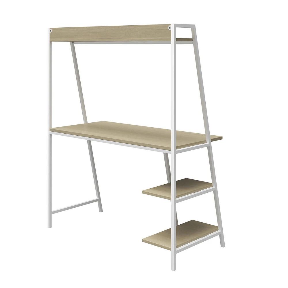 Teen Novogratz Beck Ladder Desk, Pale Oak on White Metal