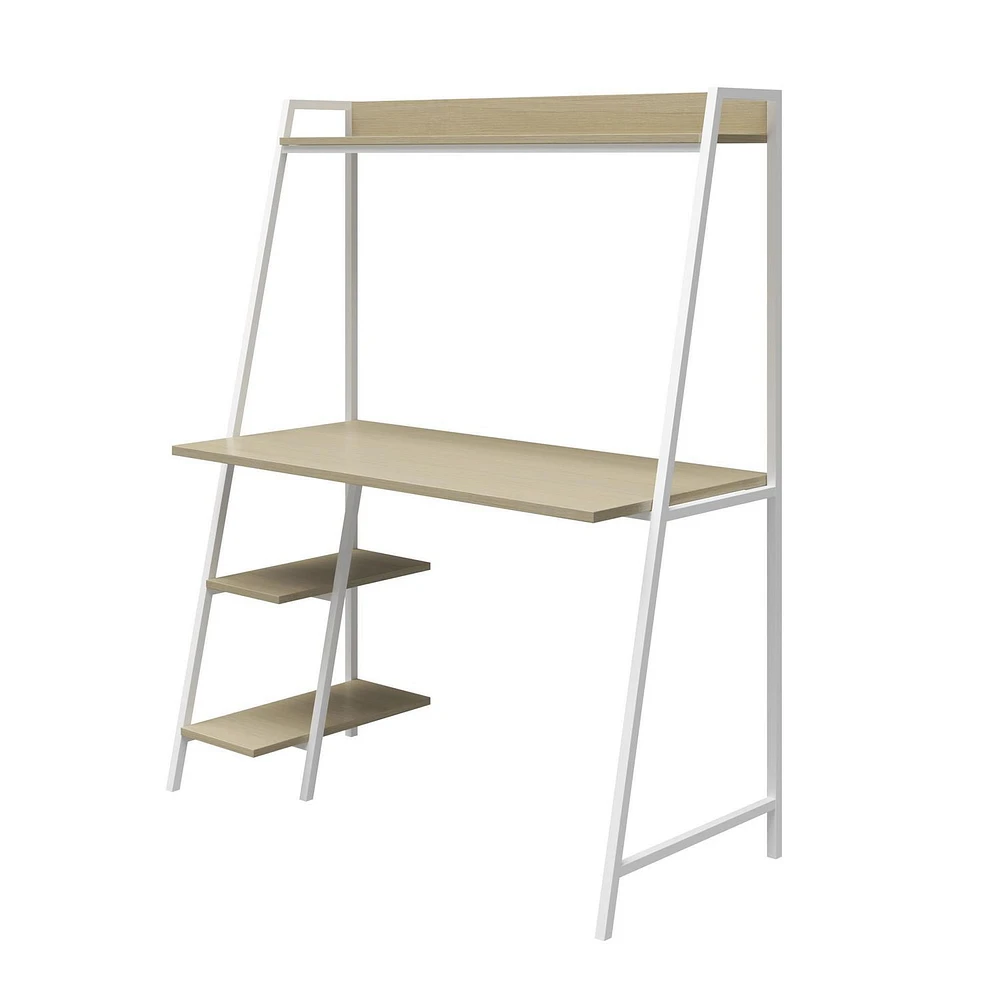 Teen Novogratz Beck Ladder Desk, Pale Oak on White Metal