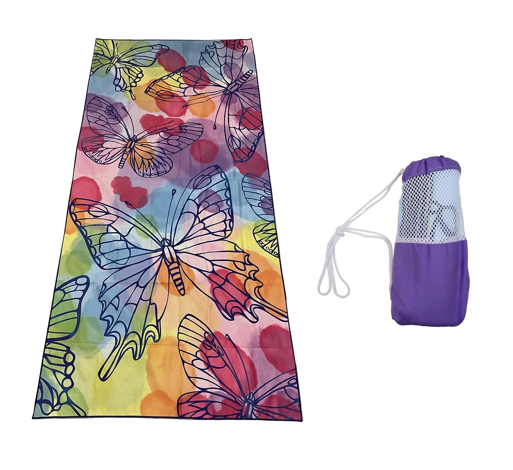 Watercolor Butterfly Quick Dry Packable Towel and Mesh Bag