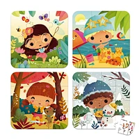 Janod • 4 Progressive Difficulty 4 Seasons Jigsaw Puzzle • 6, 9, 12, 16 Pieces • 20 x 20 cm Cardboard Puzzle • Educational Toys Gift for Kids Boys and Girls 3-5 Years • J02658