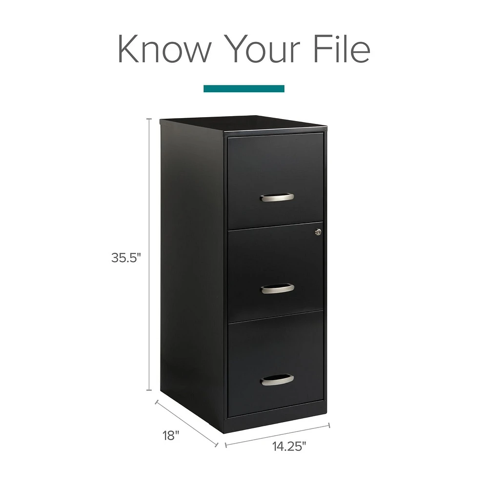 Space Solutions 18" Deep 3 Drawer Smart Letter Width Vertical File Cabinet, Black