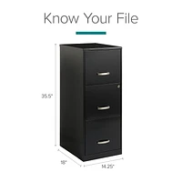 Space Solutions 18" Deep 3 Drawer Smart Letter Width Vertical File Cabinet, Black