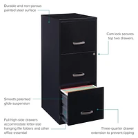 Space Solutions 18" Deep 3 Drawer Smart Letter Width Vertical File Cabinet, Black