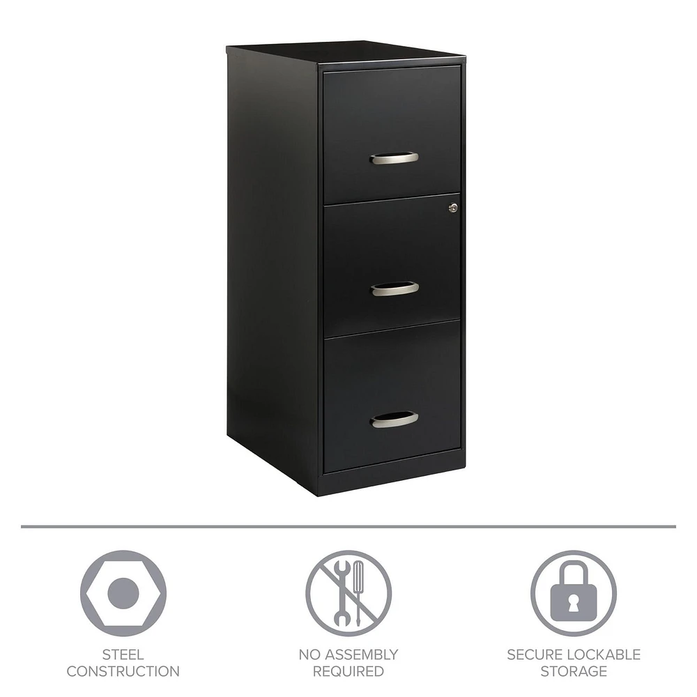 Space Solutions 18" Deep 3 Drawer Smart Letter Width Vertical File Cabinet, Black