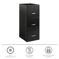 Space Solutions 18" Deep 3 Drawer Smart Letter Width Vertical File Cabinet, Black