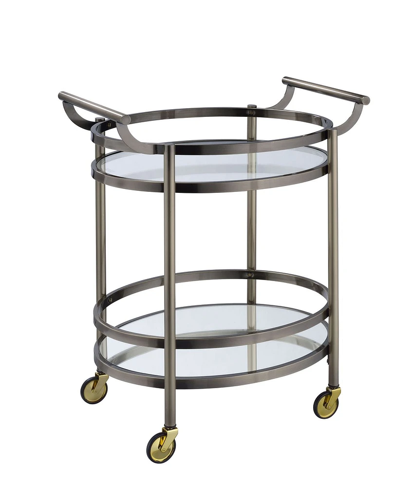 ACME Lakelyn Serving Cart in Brushed Bronze & Clear Glass