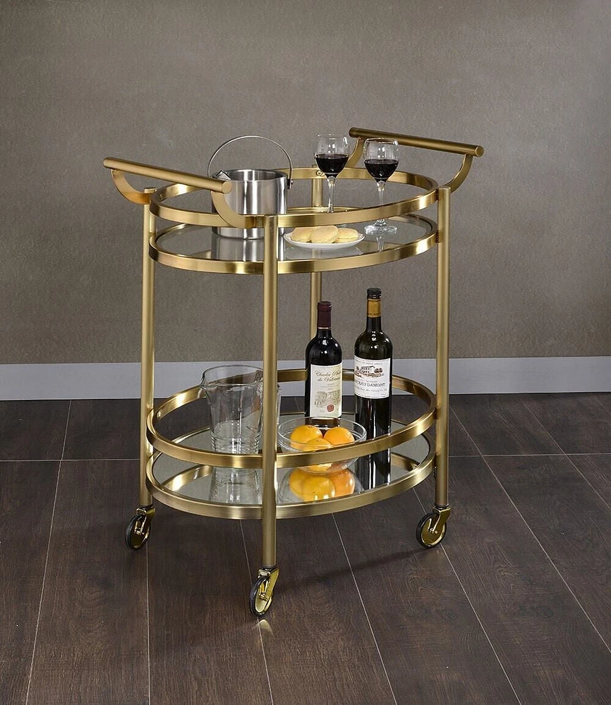 ACME Lakelyn Serving Cart in Brushed Bronze & Clear Glass