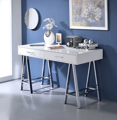 ACME Coleen Desk in White High Gloss & Chrome