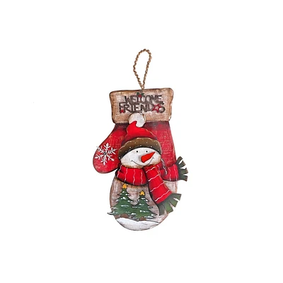 Wooden Snowman On Mitt Wall Hanger (Welcome Friends)