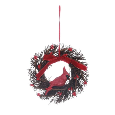 HOLIDAY TIME TWIG BIRD WREATH ORNAMENT, WREATH ORNAMENT