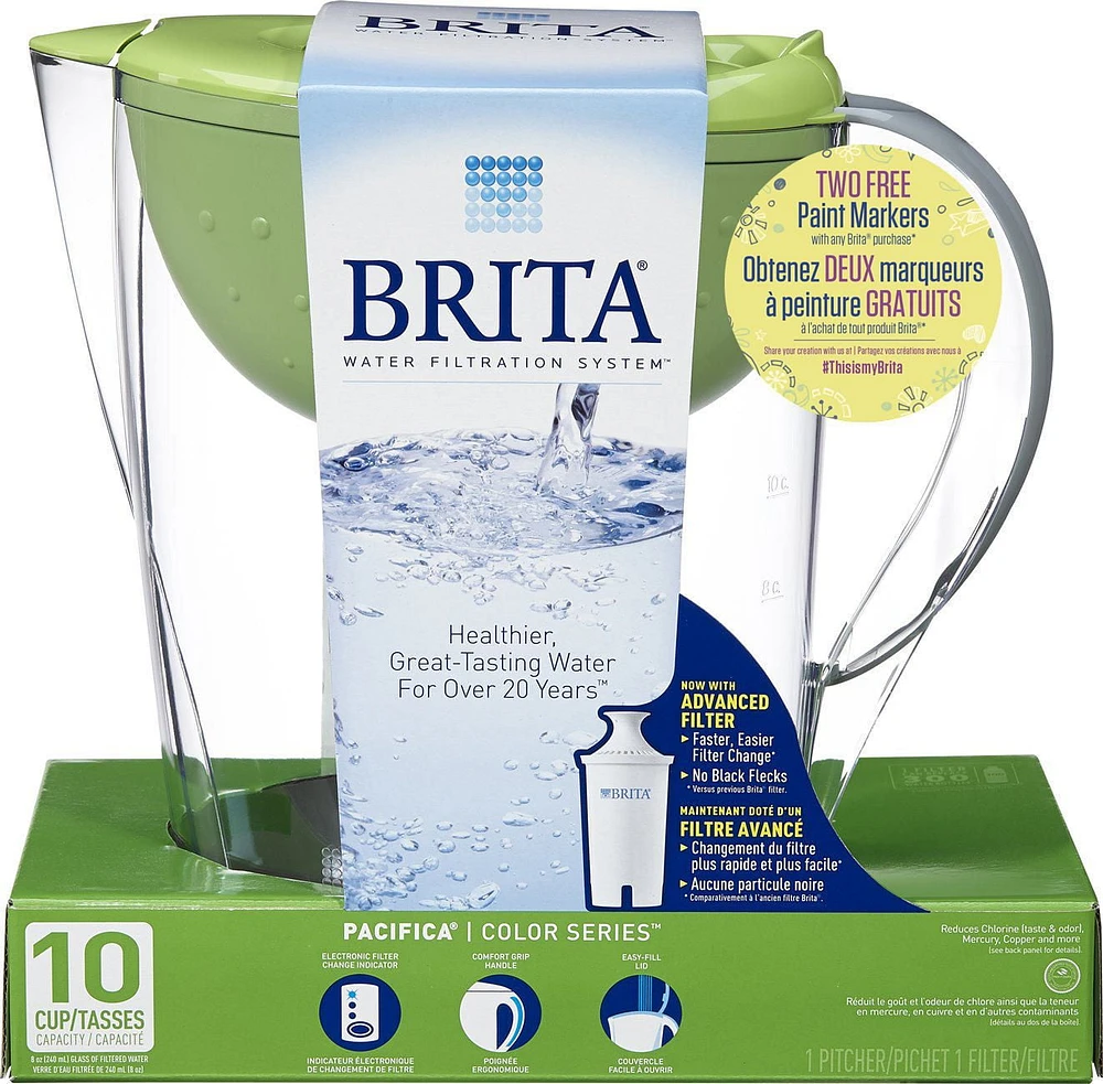 Brita Pacifica Water Filtration Pitcher with Paint Markers, 10 Cup