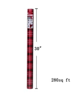 Holiday Time Christmas Gift Wrapping Paper Reversible Jumbo Roll, Plaid and Tree, Quantity 280 square feet