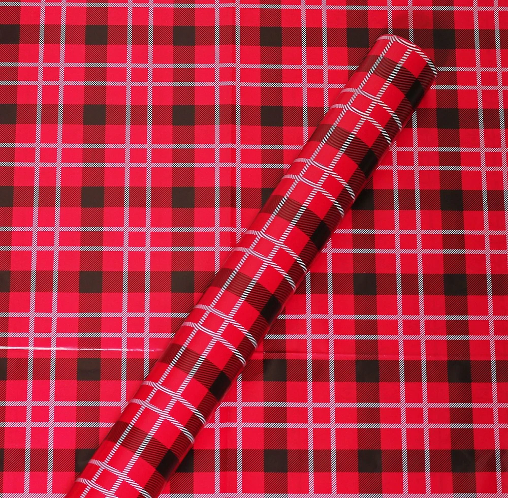 Holiday Time Christmas Gift Wrapping Paper Reversible Jumbo Roll, Plaid and Tree, Quantity 280 square feet