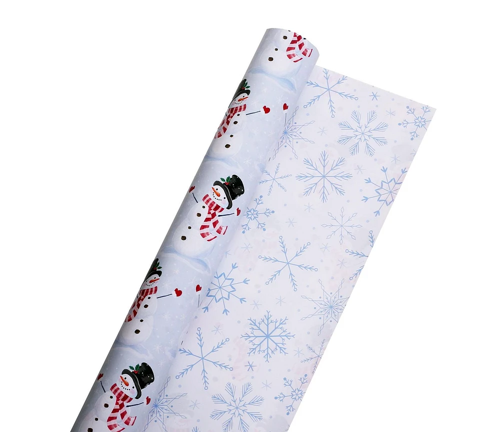 Holiday Time Christmas Gift Wrapping Paper Reversible Jumbo Roll, Snowman and Snowflakes, Quantity 280 square feet