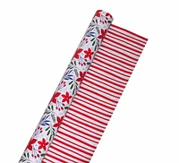 Holiday Time Christmas Gift Wrapping Paper Reversible Jumbo Roll, Botanical and Stripe, Quantity 280 square feet