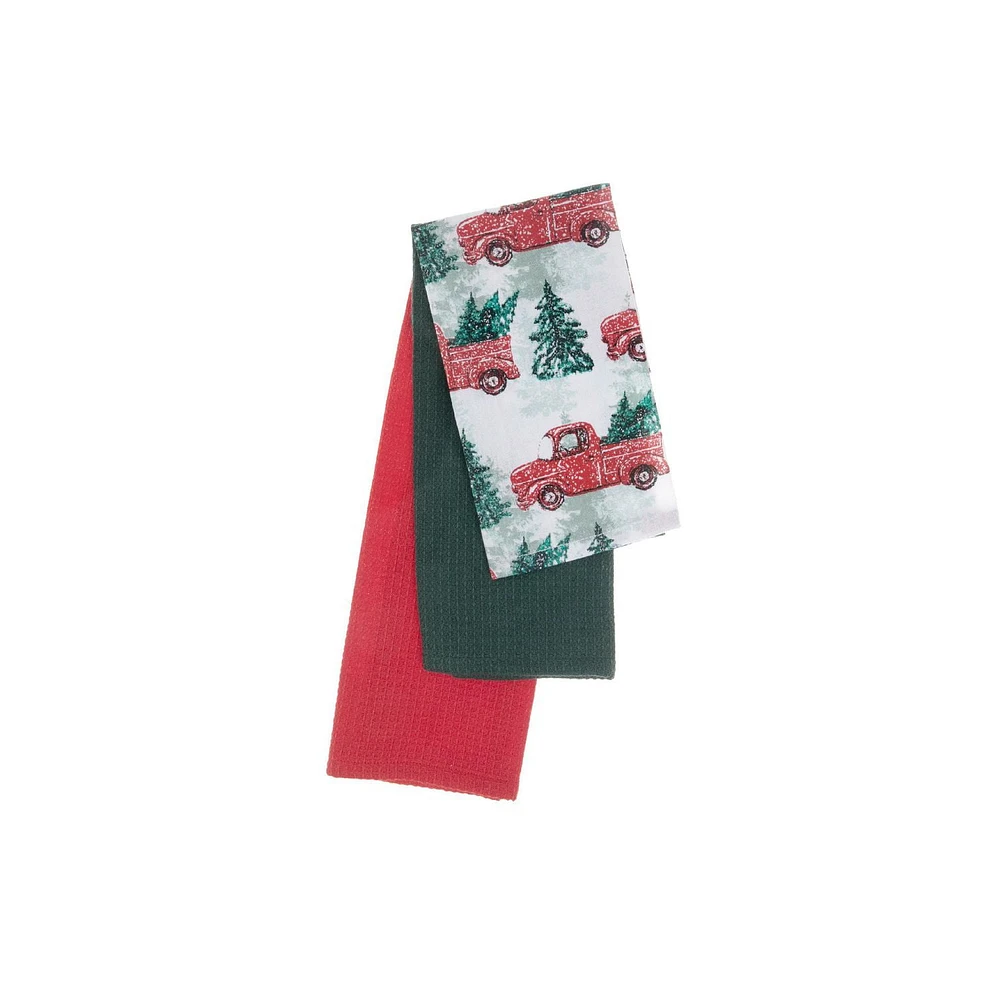 Dish Cloth (Set Of 3 Pcs) (Red Truck With Tree) - Set of 2