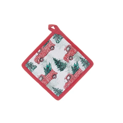 Cotton Pot Holder (Red Truck With Tree) - Set of 6