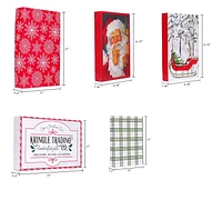 Holiday Time 10 Pack Assorted Gift Boxes, Traditional Santa, Sleigh, Snowflake, Plaid, Kringle Sign