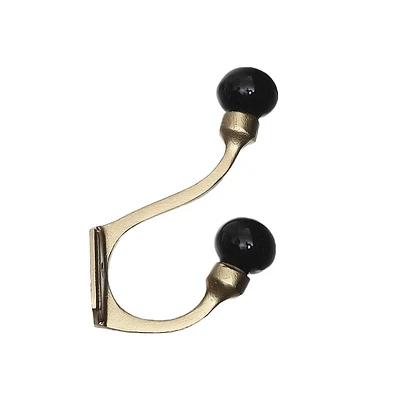 Iron Hook With Ceramic Black Knob (Gold) - Set of 4