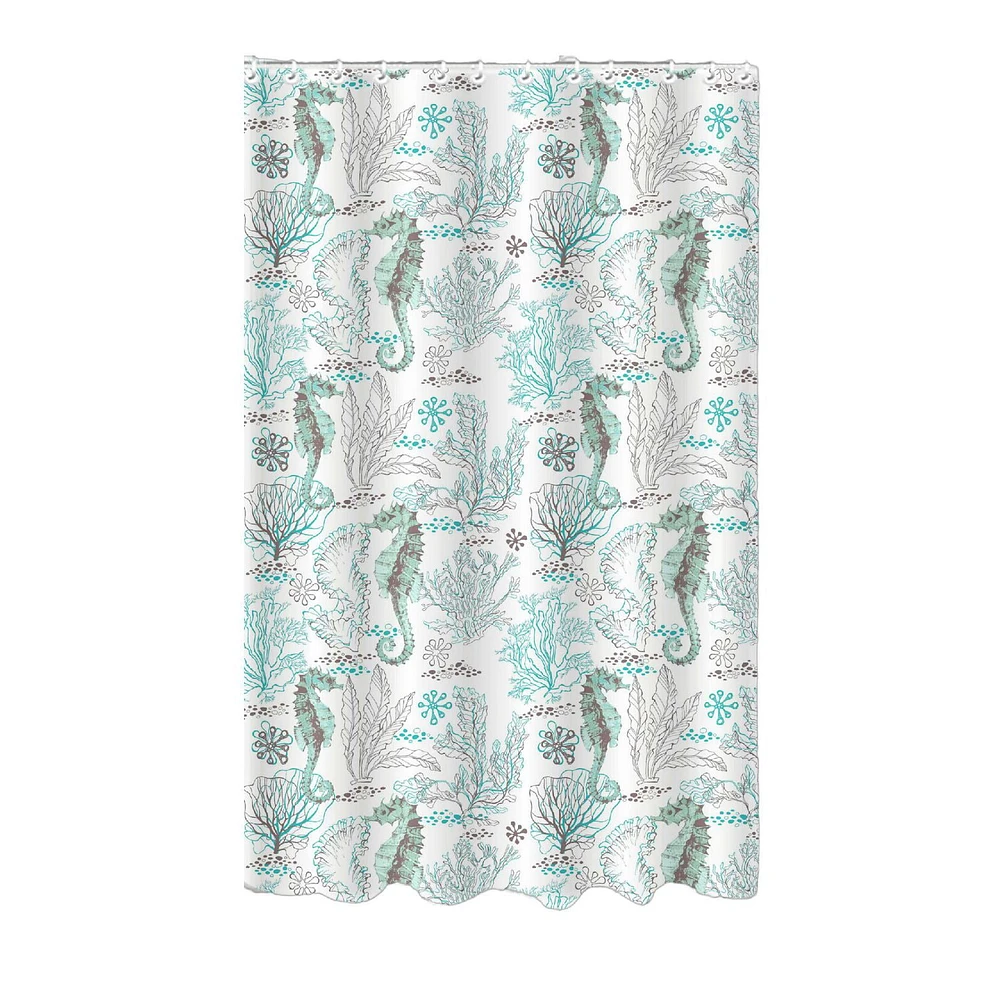 Printed Canvas Shower Curtain With Roller Hooks (Seahorse) 