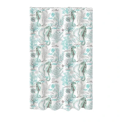 Printed Canvas Shower Curtain With Roller Hooks (Seahorse) 