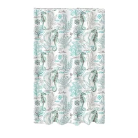 Printed Canvas Shower Curtain With Roller Hooks (Seahorse) 