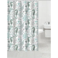 Printed Canvas Shower Curtain With Roller Hooks (Seahorse) 