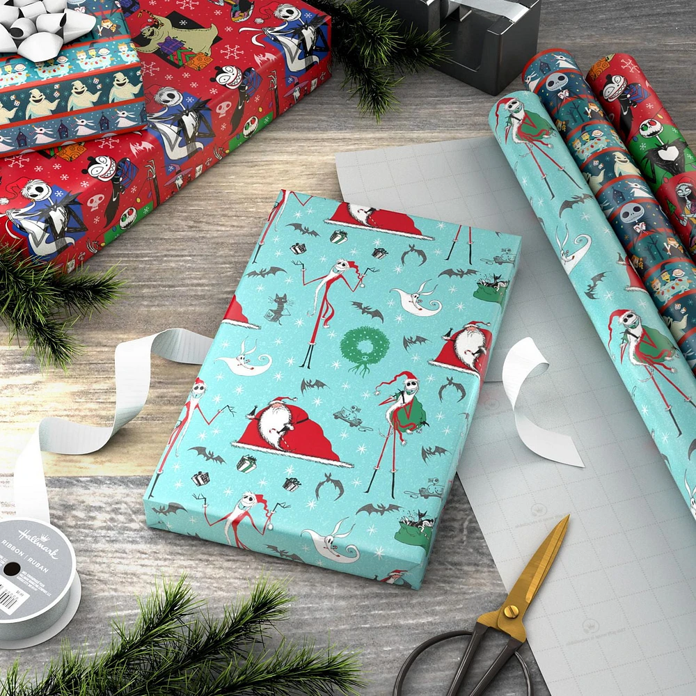 Hallmark Nightmare Before Christmas Wrapping Paper Bundle with Cut Lines on Reverse (3 Rolls: 60 sq. ft.), Hallmark Wrapping Paper 3-Pack