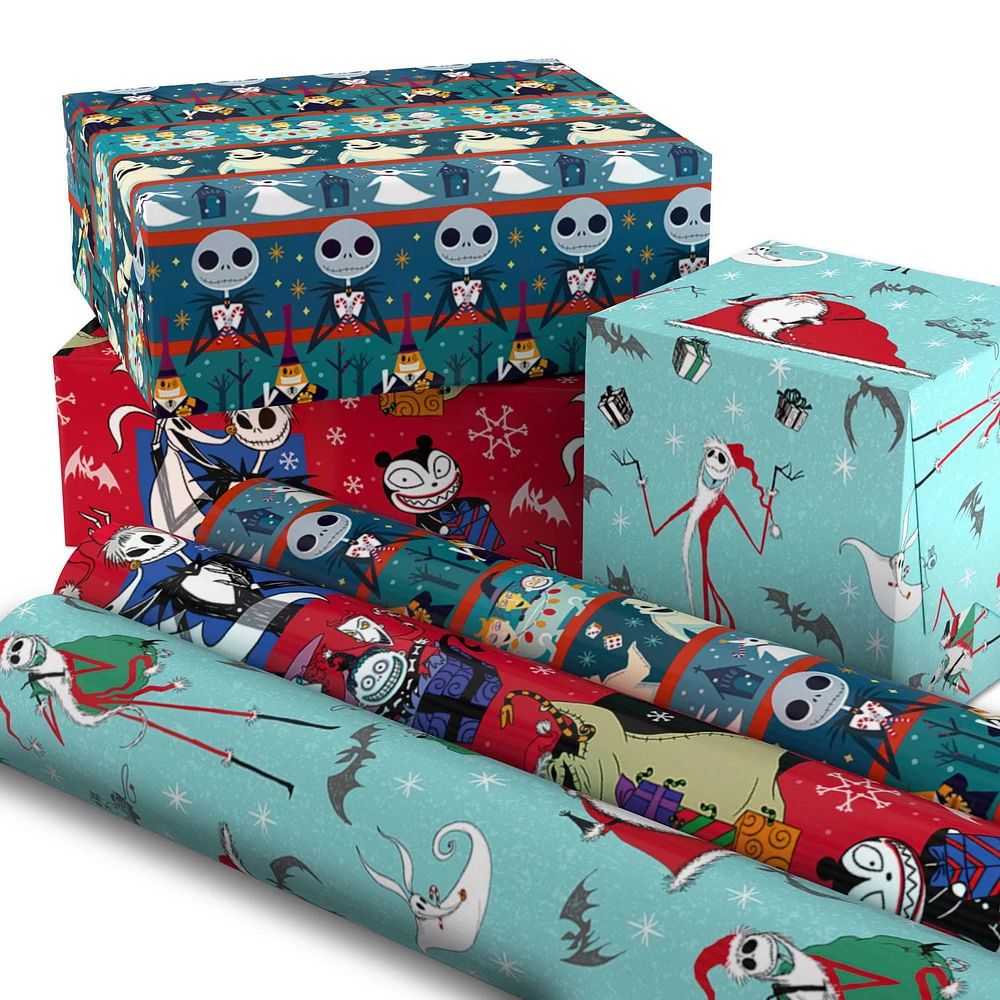 Hallmark Nightmare Before Christmas Wrapping Paper Bundle with Cut Lines on Reverse (3 Rolls: 60 sq. ft.), Hallmark Wrapping Paper 3-Pack